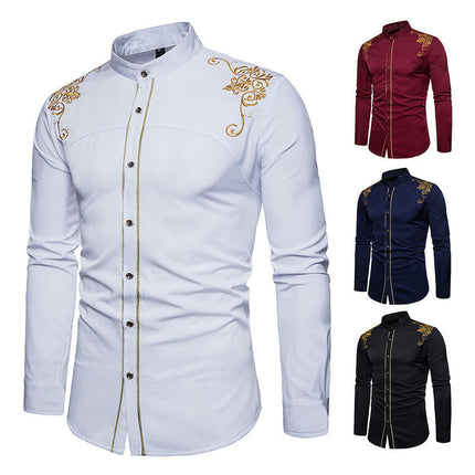 Men's Solid Slim Fit Long Sleeve Mandarin Collar Dress Shirts