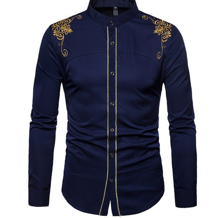 Men's Solid Slim Fit Long Sleeve Mandarin Collar Dress Shirts