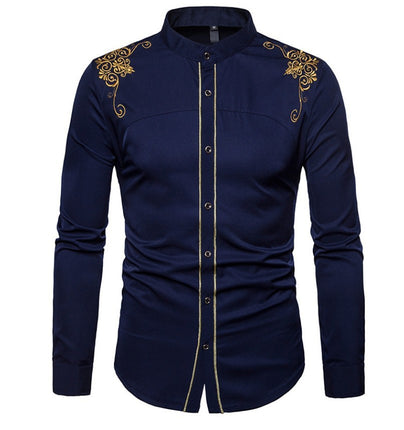 Men's Solid Slim Fit Long Sleeve Mandarin Collar Dress Shirts