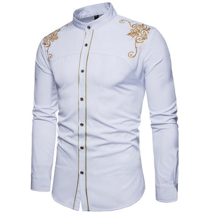 Men's Solid Slim Fit Long Sleeve Mandarin Collar Dress Shirts