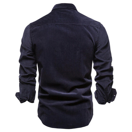 Men's Corduroy Button Down Shirts Casual Long Sleeve Shacket Jacket with Flap Pockets