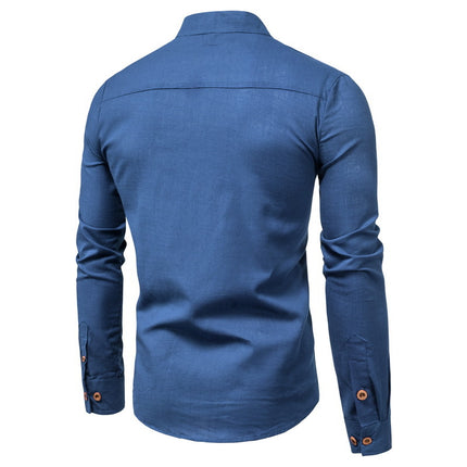 Men's Casual Long Sleeve Linen Slim Beach Shirts Tops