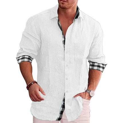 Men's Casual Long Sleeve Cotton Linen Shirt Button Beach Shirts