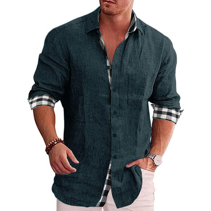 Men's Casual Long Sleeve Cotton Linen Shirt Button Beach Shirts