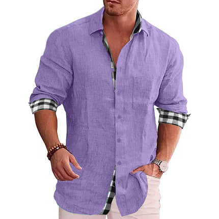 Men's Casual Long Sleeve Cotton Linen Shirt Button Beach Shirts