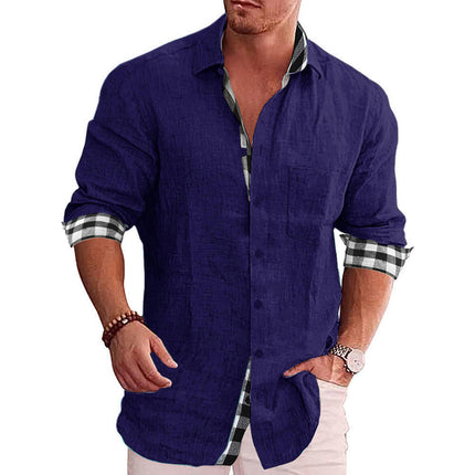 Men's Casual Long Sleeve Cotton Linen Shirt Button Beach Shirts