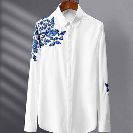 Embroidered Shirts for Men, Casual Button Down Long Sleeve Shirt