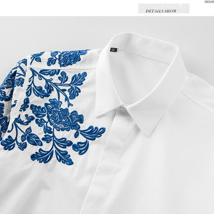 Embroidered Shirts for Men, Casual Button Down Long Sleeve Shirt