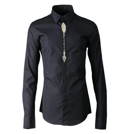 Men's Embroidered Long Sleeve Shirts Casual Button Down Slim Fit Shirts