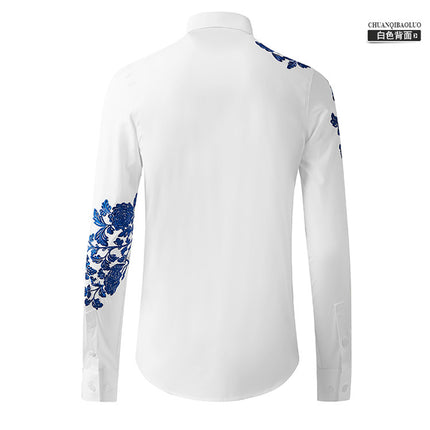 Embroidered Shirts for Men, Casual Button Down Long Sleeve Shirt