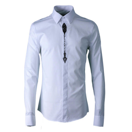 Men's Embroidered Long Sleeve Shirts Casual Button Down Slim Fit Shirts