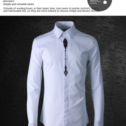 Men's Embroidered Long Sleeve Shirts Casual Button Down Slim Fit Shirts