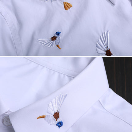 Men's Embroidery Design Slim Fit Long Sleeve Button Up Dress Shirts