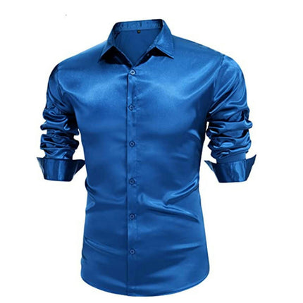 Men's Satin Dress Shirt Long Sleeve Casual Slim Fit Button Up Shirts