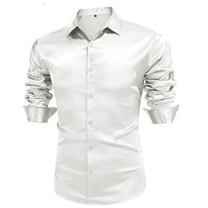 Men's Satin Dress Shirt Long Sleeve Casual Slim Fit Button Up Shirts