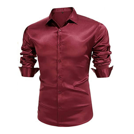 Men's Satin Dress Shirt Long Sleeve Casual Slim Fit Button Up Shirts