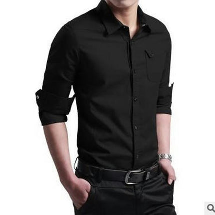 Men's Shirt Solid Casual Button Down Collar Shirts Long Sleeve Dress Shirts with Pocket