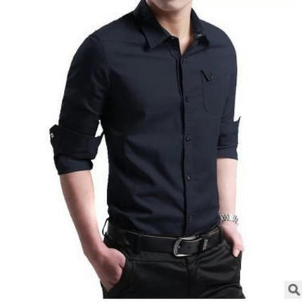 Men's Shirt Solid Casual Button Down Collar Shirts Long Sleeve Dress Shirts with Pocket