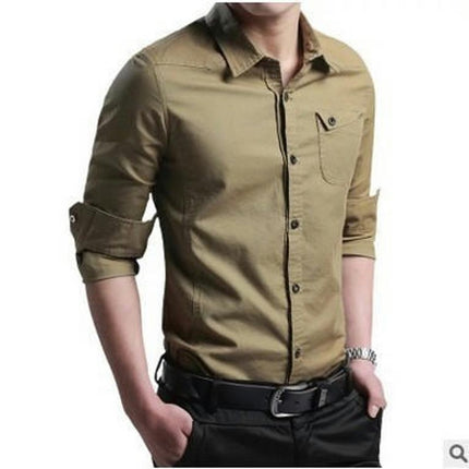 Men's Shirt Solid Casual Button Down Collar Shirts Long Sleeve Dress Shirts with Pocket