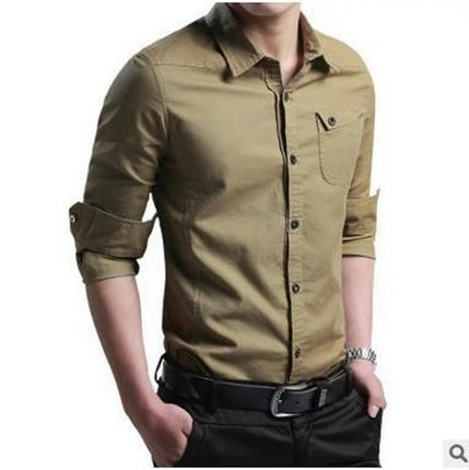 Men's Shirt Solid Casual Button Down Collar Shirts Long Sleeve Dress Shirts with Pocket