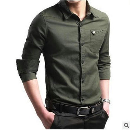 Men's Shirt Solid Casual Button Down Collar Shirts Long Sleeve Dress Shirts with Pocket