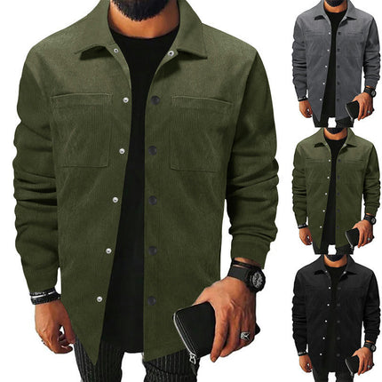 Men's Corduroy Shirt Button Down Long Sleeve Tops Slim Fit Casual Shirts