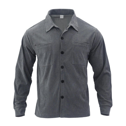 Men's Corduroy Shirt Button Down Long Sleeve Tops Slim Fit Casual Shirts