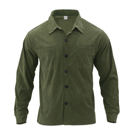 Men's Corduroy Shirt Button Down Long Sleeve Tops Slim Fit Casual Shirts