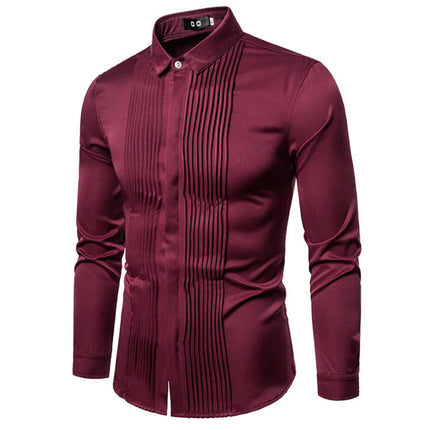 Men's Shirt Formal Dress Shirt Pleated Long Sleeve Button Down Shirts