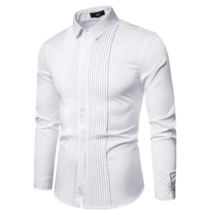 Men's Shirt Formal Dress Shirt Pleated Long Sleeve Button Down Shirts