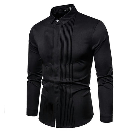 Men's Shirt Formal Dress Shirt Pleated Long Sleeve Button Down Shirts