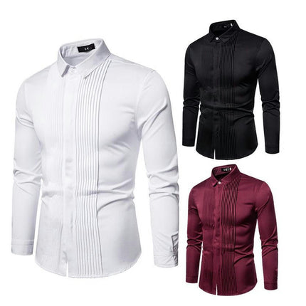 Men's Shirt Formal Dress Shirt Pleated Long Sleeve Button Down Shirts