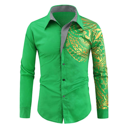 Gold Embroidery Shirts for Men Slim Fit Long Sleeve Button Down Dress Shirts