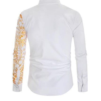 Gold Embroidery Shirts for Men Slim Fit Long Sleeve Button Down Dress Shirts