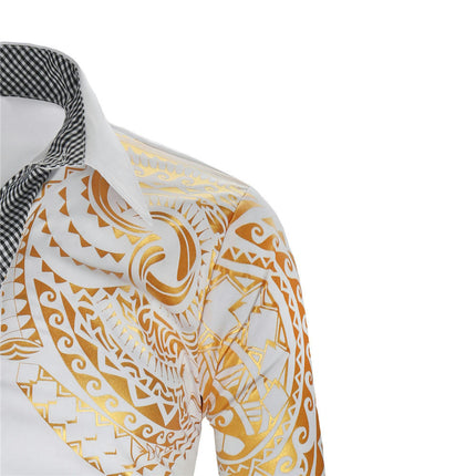 Gold Embroidery Shirts for Men Slim Fit Long Sleeve Button Down Dress Shirts