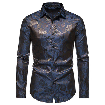 Men's Luxury Printed Dress Shirt Long Sleeve Button Down Shirts