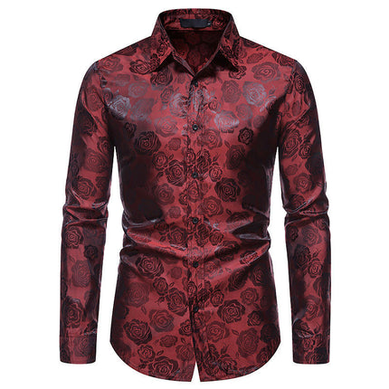 Men's Luxury Printed Dress Shirt Long Sleeve Button Down Shirts