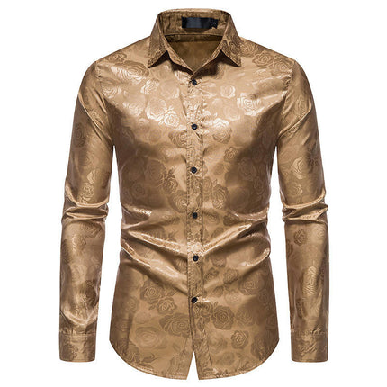 Men's Luxury Printed Dress Shirt Long Sleeve Button Down Shirts