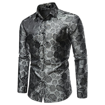 Men's Luxury Printed Dress Shirt Long Sleeve Button Down Shirts