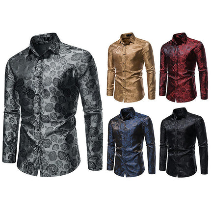 Men's Luxury Printed Dress Shirt Long Sleeve Button Down Shirts