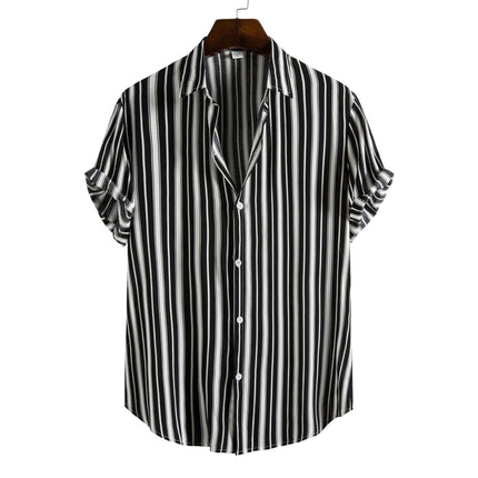 Men's Casual Striped Shirt Button Up Short Sleeve Soft Summer Beach Shirt