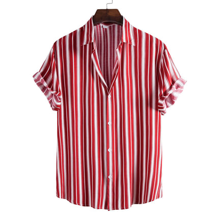 Men's Casual Striped Shirt Button Up Short Sleeve Soft Summer Beach Shirt