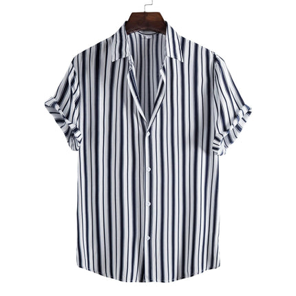 Men's Casual Striped Shirt Button Up Short Sleeve Soft Summer Beach Shirt