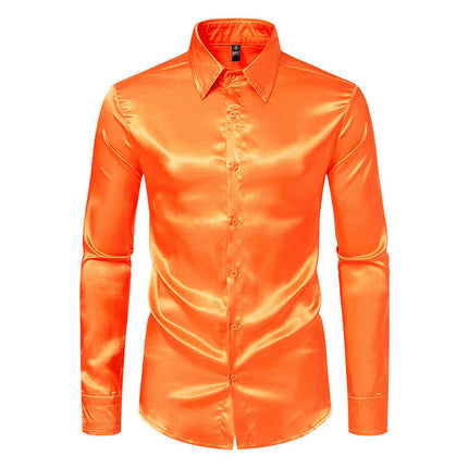 Men's Luxury Silk Like Satin Button Up Dress Long Sleeve Shirts