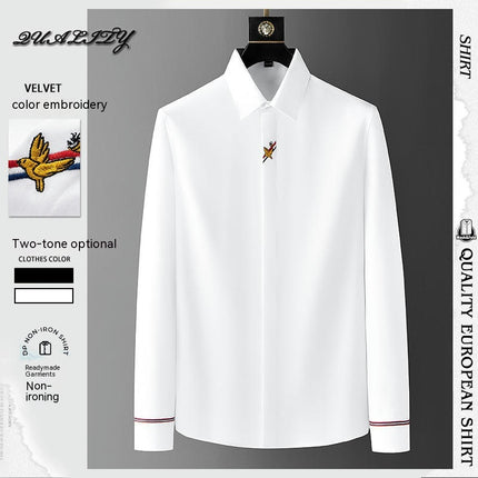 Men Embroidery Slim Fit Long Sleeve Casual Dress Shirts