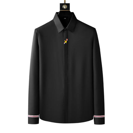 Men Embroidery Slim Fit Long Sleeve Casual Dress Shirts