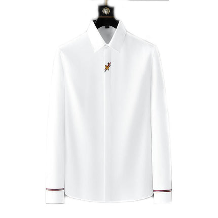 Men Embroidery Slim Fit Long Sleeve Casual Dress Shirts