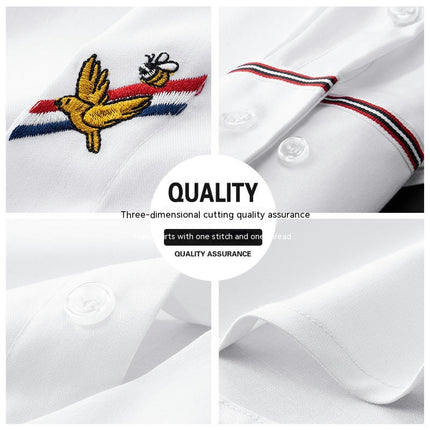 Men Embroidery Slim Fit Long Sleeve Casual Dress Shirts