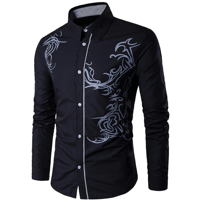 Men's Printed Slim Fit Long Sleeve Button Up Party Dress Shirts