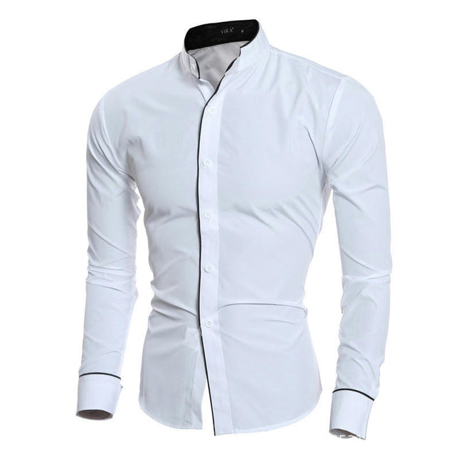 Men Mandarin Collar Slim Fit Long Sleeve Casual Button Down Dress Shirt